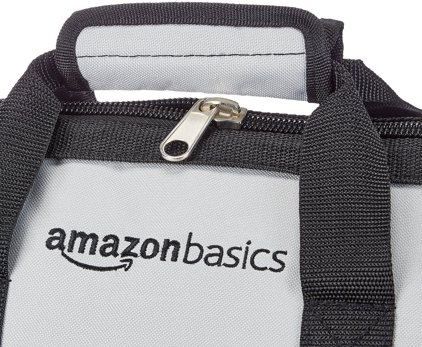 Amazon Basics Durable Wear-Resistant Tool Storage Bag with Adjustable Shoulder Strap, Portable Tool Organizer, 16 in, Black & Grey