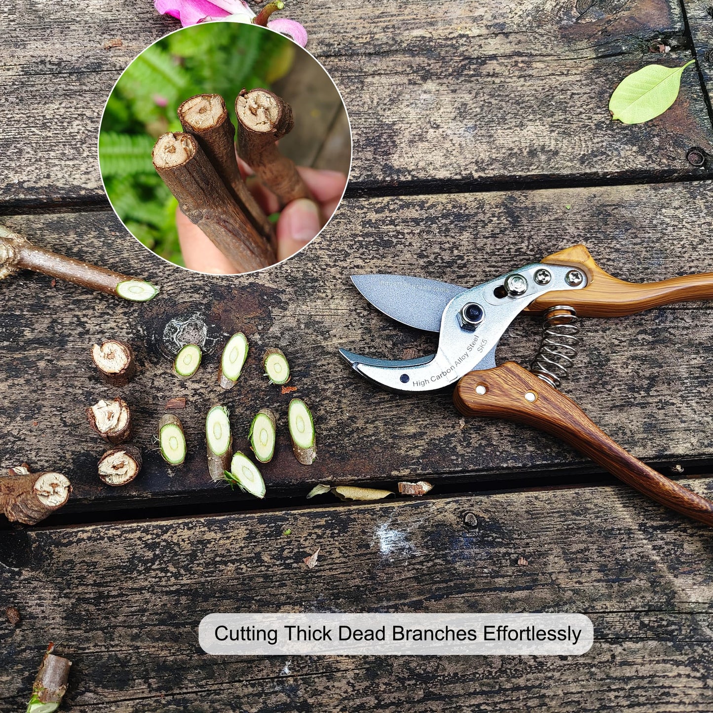TONMA Anvil Pruning Shears [Made in Japan] Heavy Duty Garden Shears Secateurs, Japanese Gardening Scissors Plant Pruners Hedge Clippers, Ergonomic Imitation Wood Grain Aluminum Alloy Handle