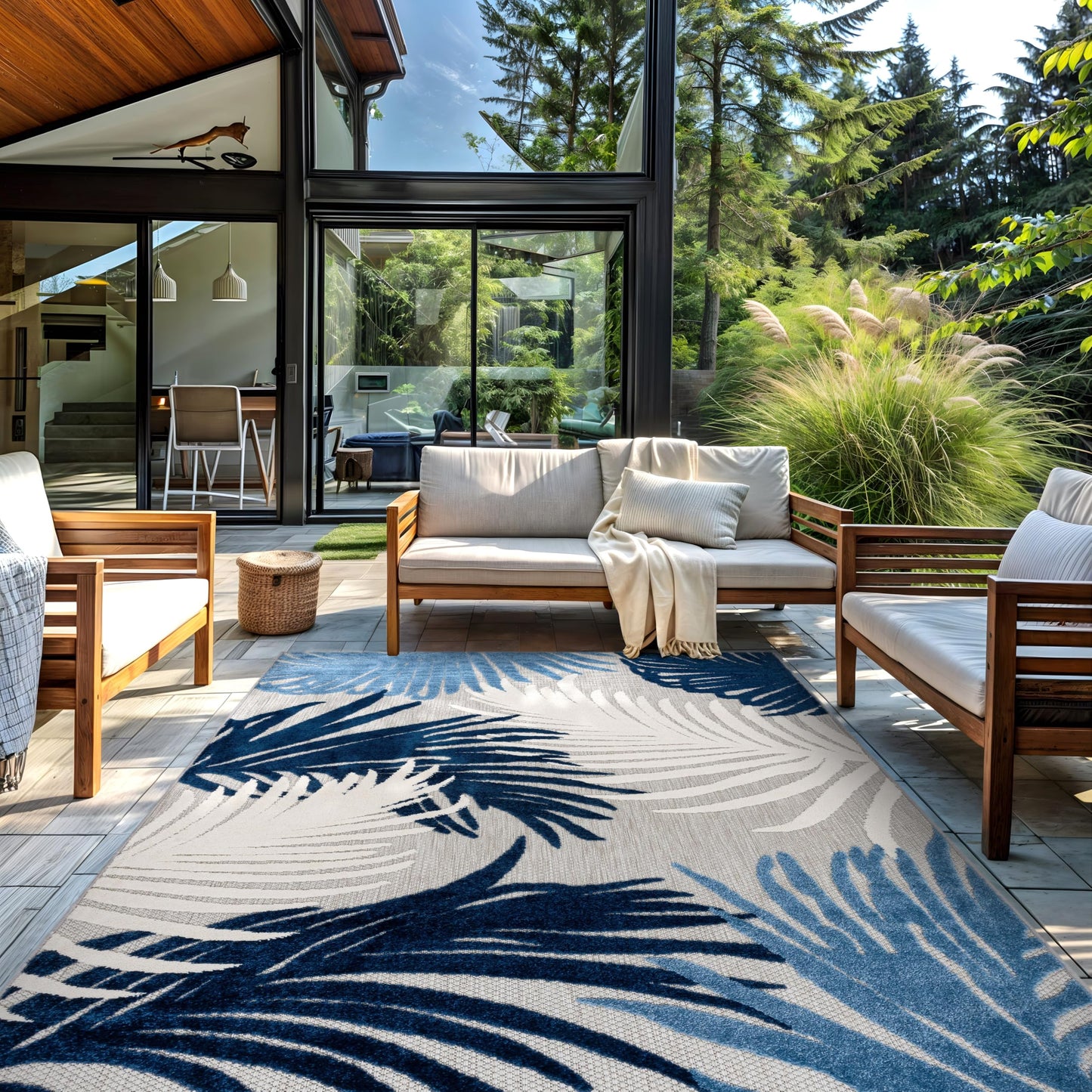 Rugshop Navy Lucca Contemporary Floral Indoor/Outdoor Area Rug Durable Polypropylene, Weather Resistant, Easy to Clean Perfect for Patio, Backyard, Deck and Outdoor Lounge 7'10" x 10'