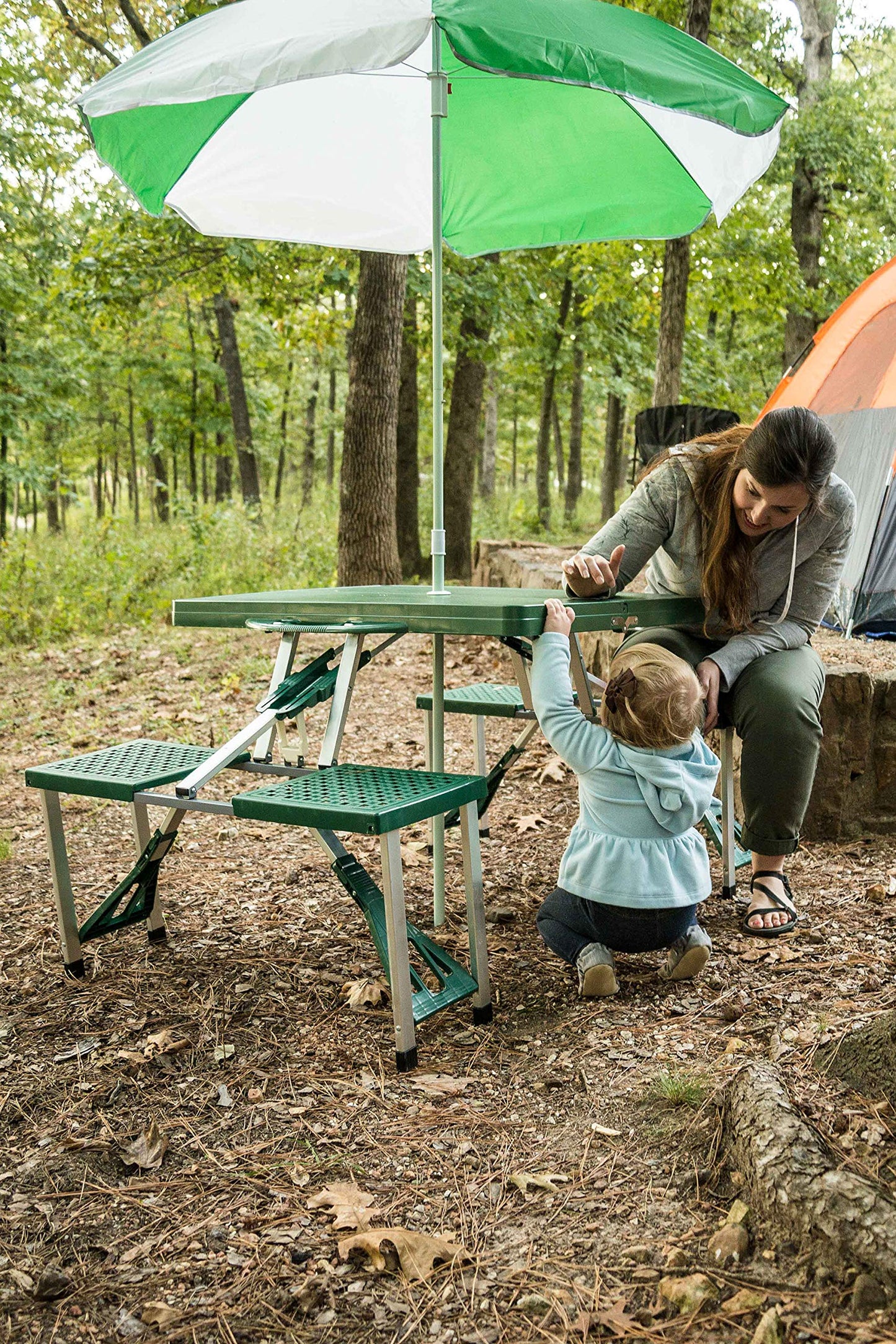 Stansport Picnic Table and Umbrella Combo - Green (G-915)