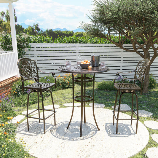 Pamapic 3-Piece Patio Swivel Bar Stools Set，Rustproof Cast Aluminum Patio Bar Sets 2，All-Weather High TopTable and Chairs Furniture Set Garden, Balcony, Bronze