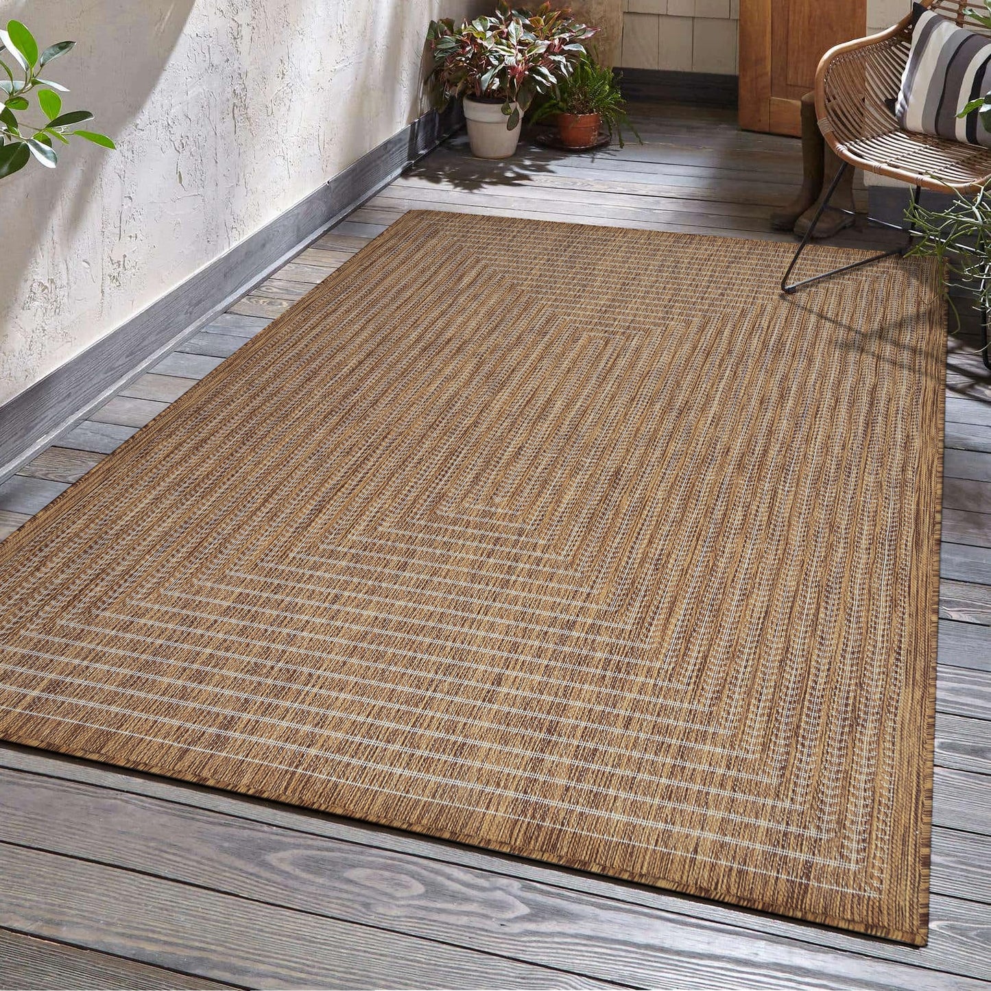 Adiva Rugs Outdoor Indoor Area Rug, Weather Resistant, Easy to Clean, Stain Resistant Floor Mat for Dining Room, Backyard, Deck, Patio (Wooden, 6' x 9')