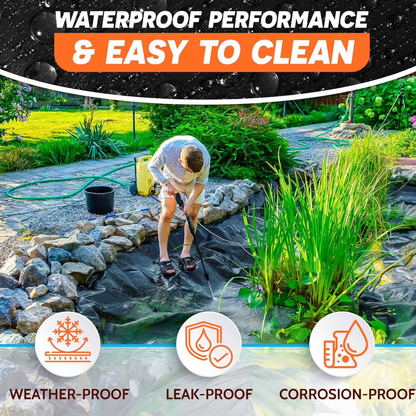 PAMAZY [Premium] 45 Mil LDPE Pond Liner with Seam Tape, 19.7 * 26.2FT Pond Lining for Fish Pond, Performed Garden Ponds, Large Pond Liner for Fishpond, Koi Pond, Waterfall, Streams