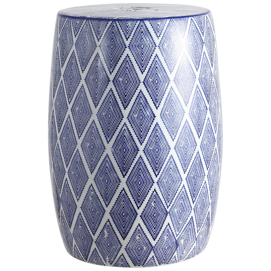 JONATHAN Y TBL1019A Moroccan Diamonds 18" Ceramic Drum Indoor/Outdoor Garden Stool, Coastal, Contemporary, Side Table, Plant Stand, Spill-Proof, Living Room, Garden Room, Patio, Blue/White