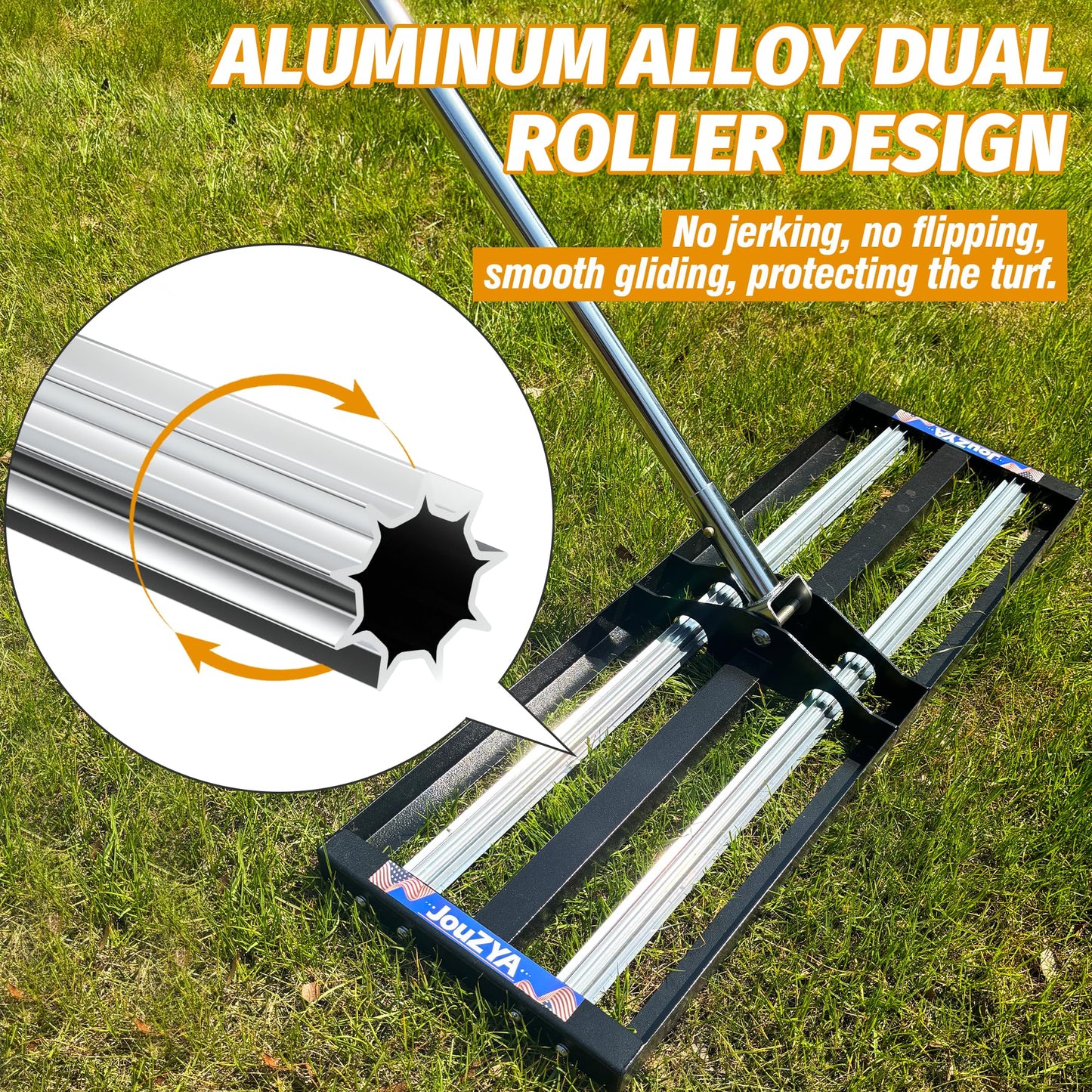 Updated Lawn Leveling Rake 17"x10", Lawn Leveler with Aluminum Rollers, Yard Leveling Rake Stainless Steel with 27-80" Adjustable Handle, Heavy-Duty Ground Leveler Suit for Garden, Golf Lawn, Farm