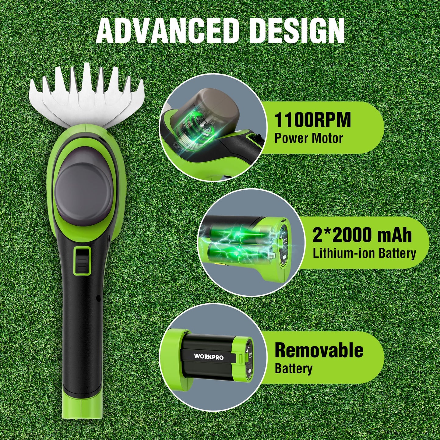 WORKPRO 7.2V Handheld Grass Trimmer, 2-in-1 Cordless Hedge Trimmer & Grass Shears with 2Ah Battery, Small Bush & Shrub Trimmer for Lawn Edging, Garden, Yard & Hedge Trimming